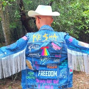 ULTIMATE Kesha's Animals Battle Jacket-Levi Size S-Embroidered-Fringe-Rhinestone